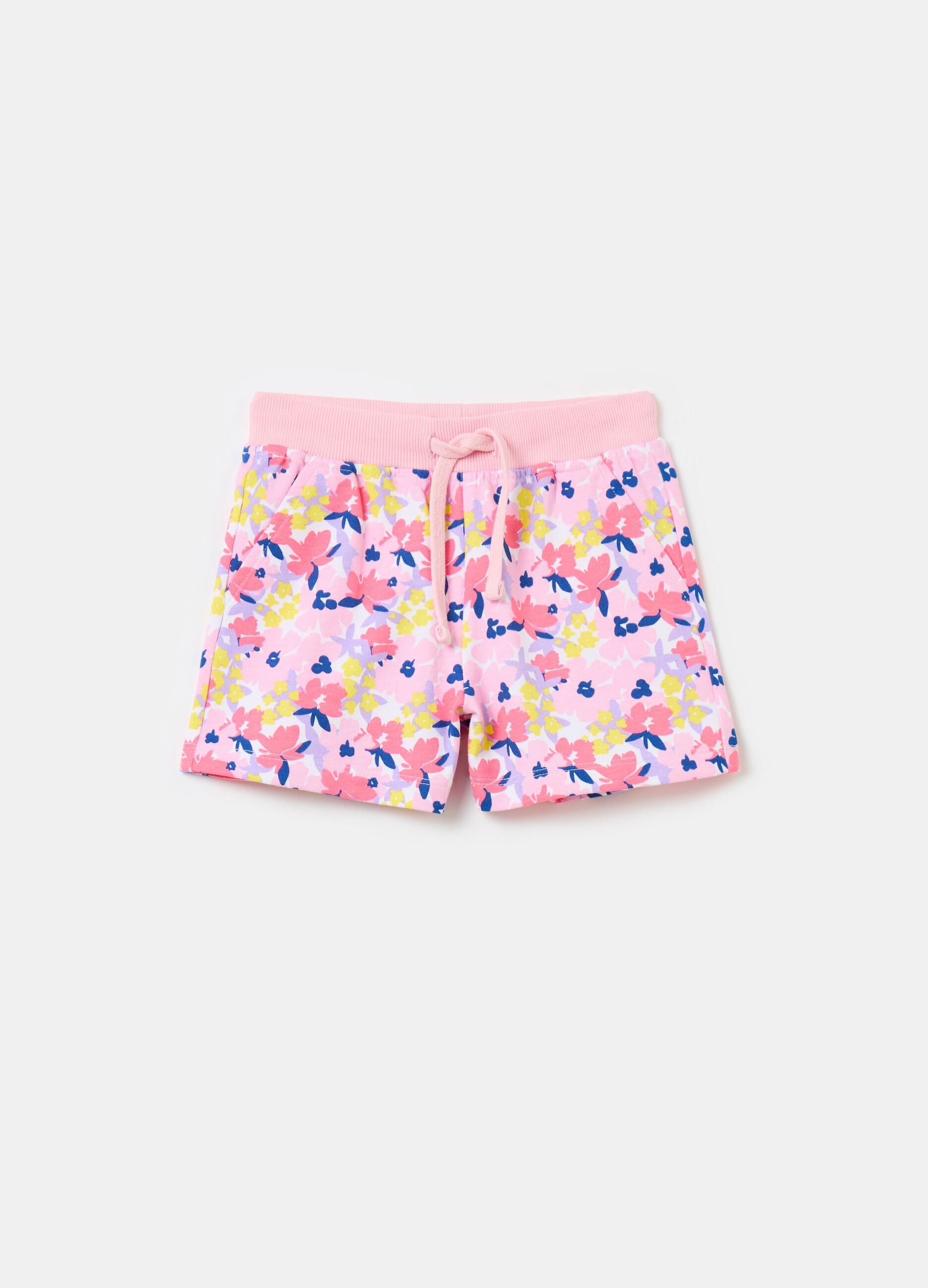 Shorts with drawstring and small flowers print