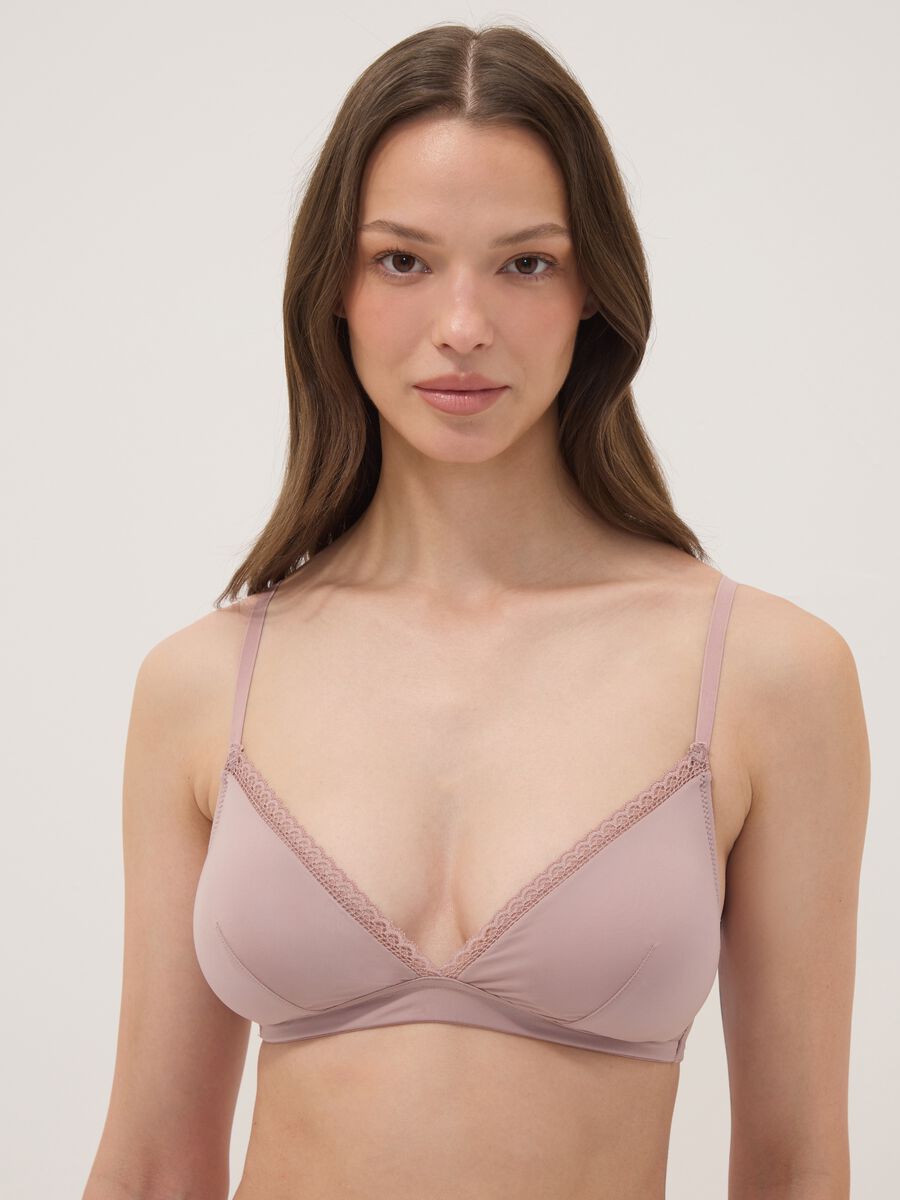 Purple triangle bra in stretch fabric with removable padding_0