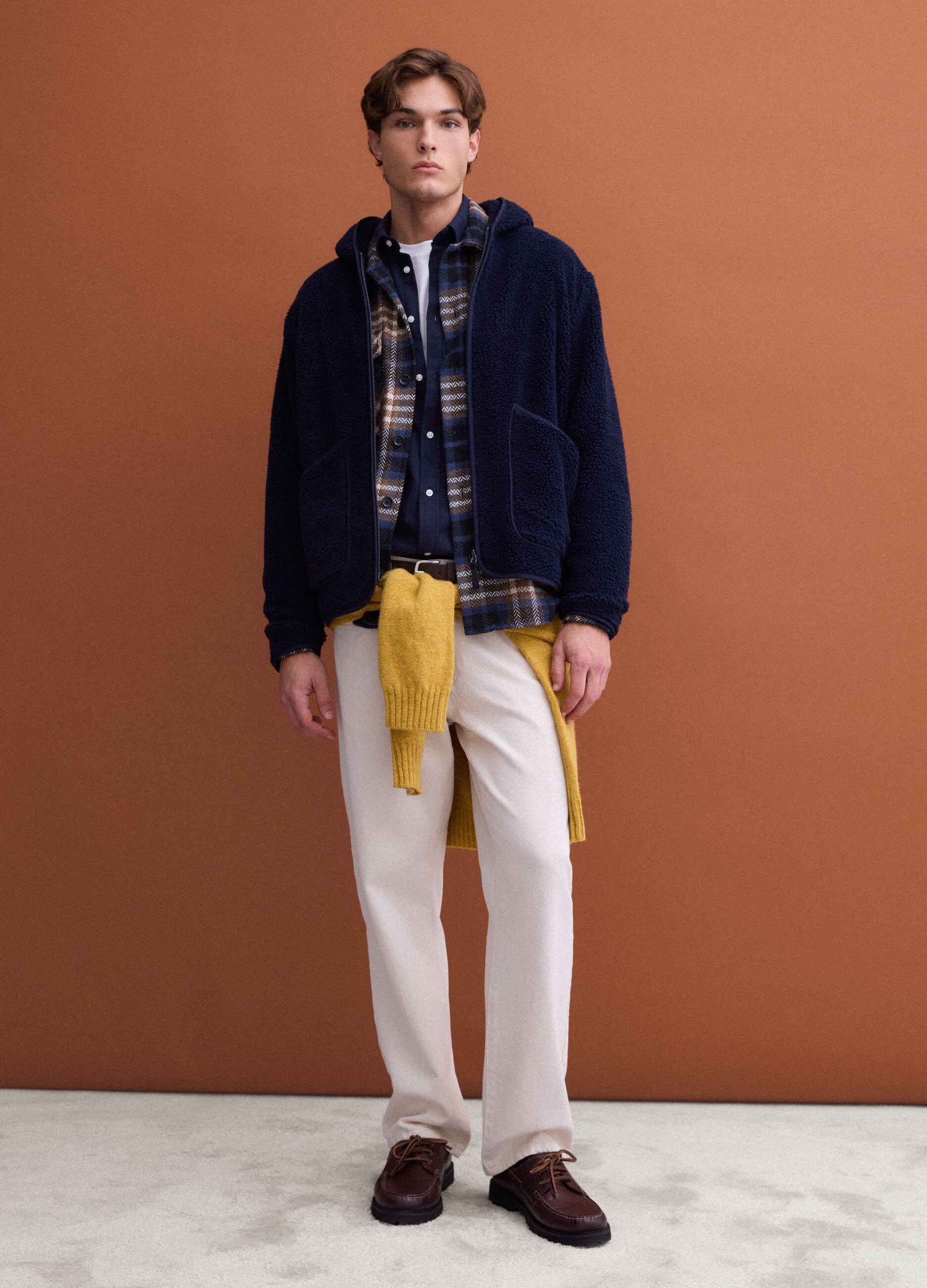 Felpa sherpa blu con cappuccio regular fit