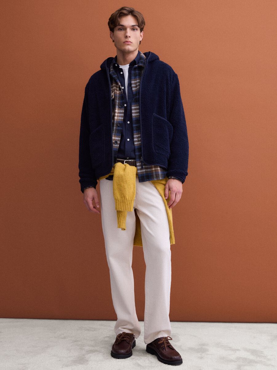 Felpa sherpa blu con cappuccio regular fit_1
