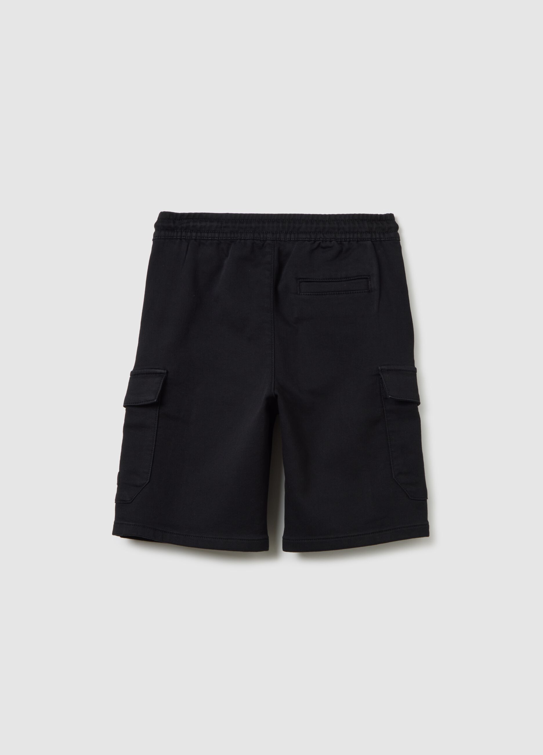 Boys' black cotton blend regular fit shorts with pockets