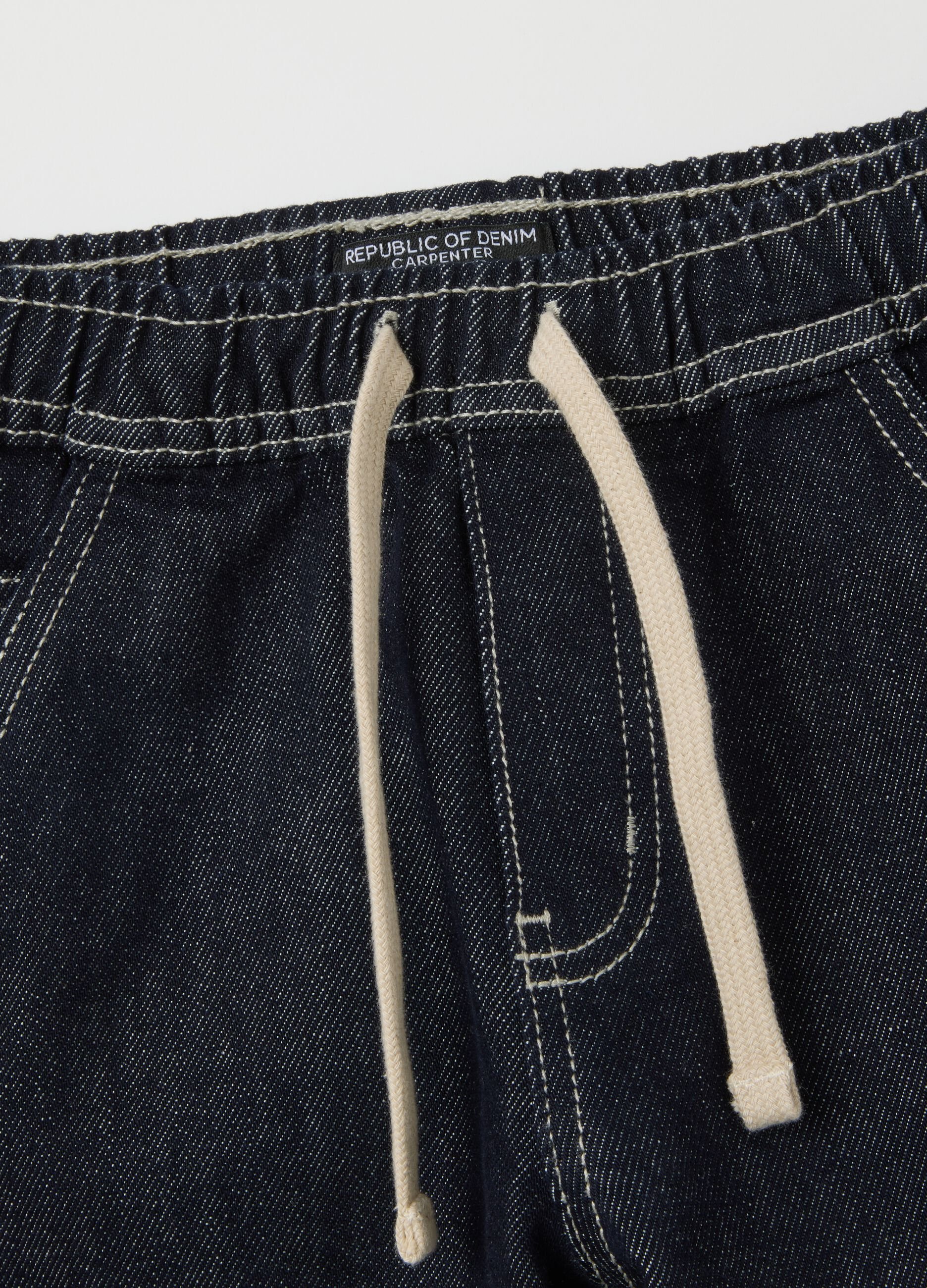 Kids' Black Denim Relaxed Fit Cargo Trousers