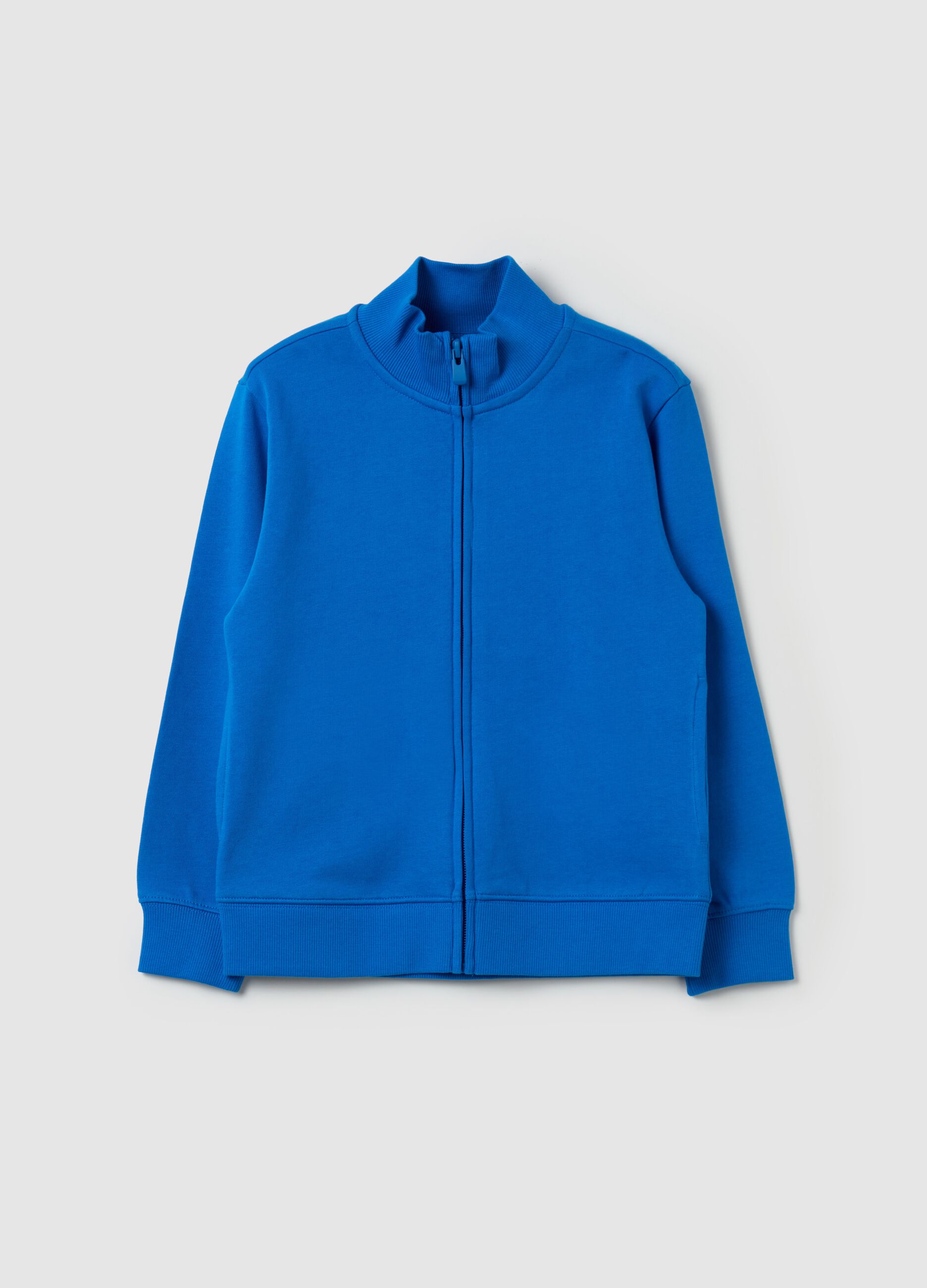 Full-zip sweatshirt in cotton with high neck