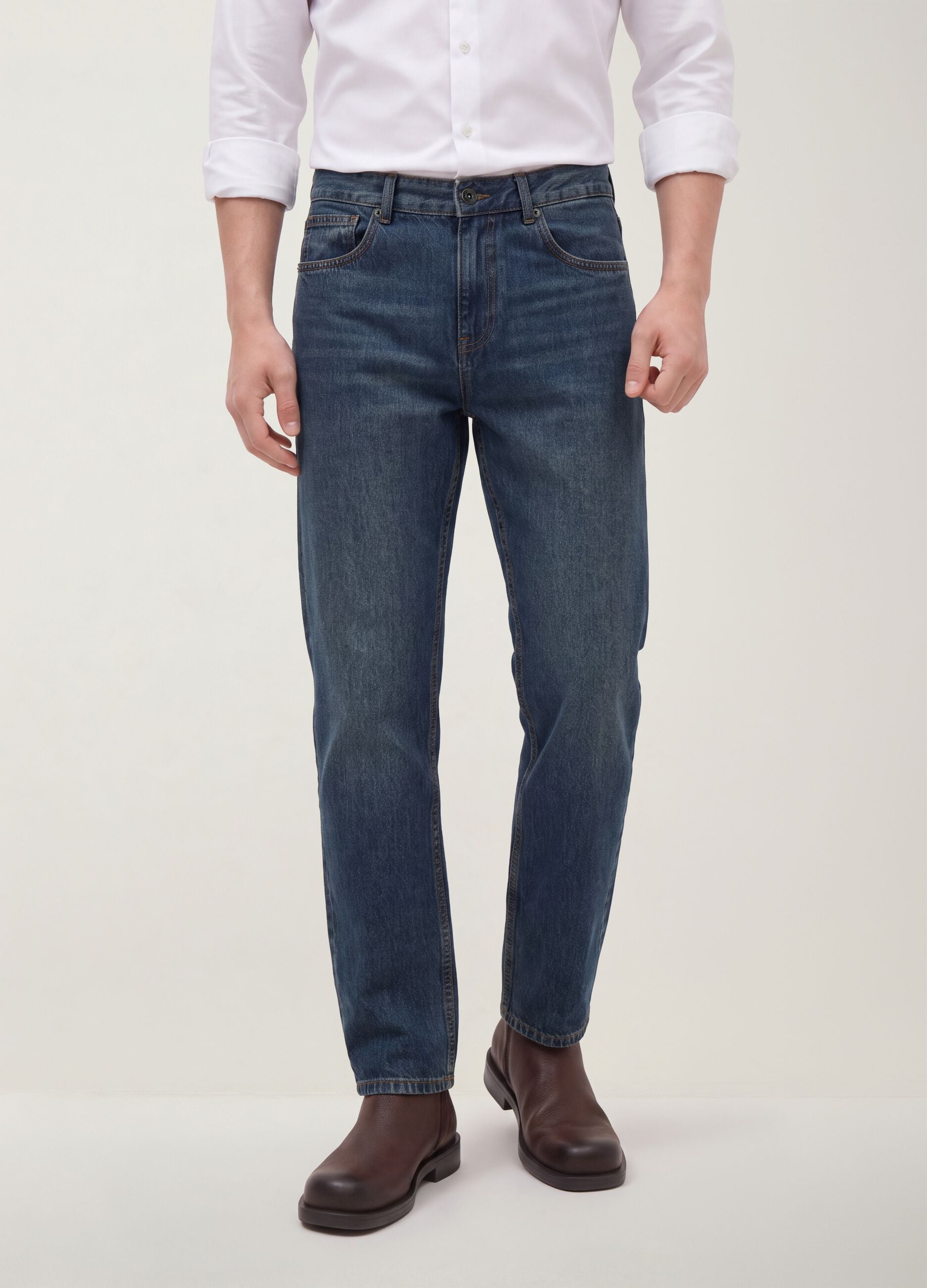 Blue denim straight-fit jeans in pure cotton