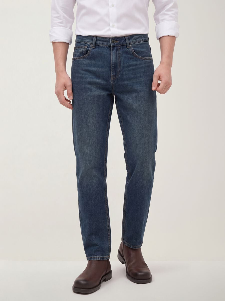 Blue pure cotton straight-fit denim jeans_1