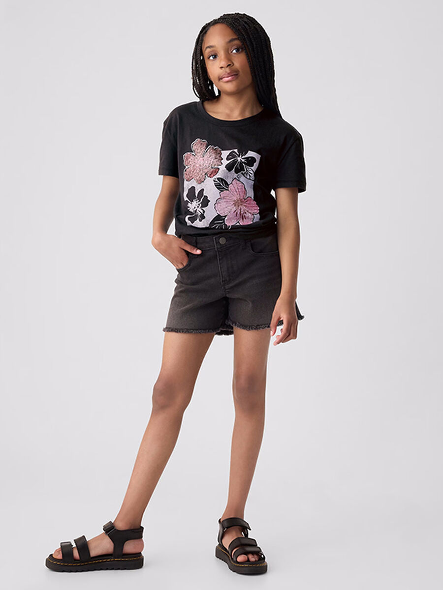 T-shirt da ragazza in puro cotone nero_1