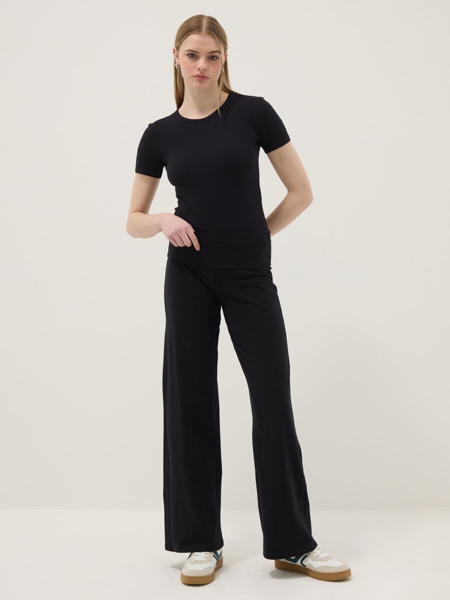 Black slim fit stretch cotton top_1