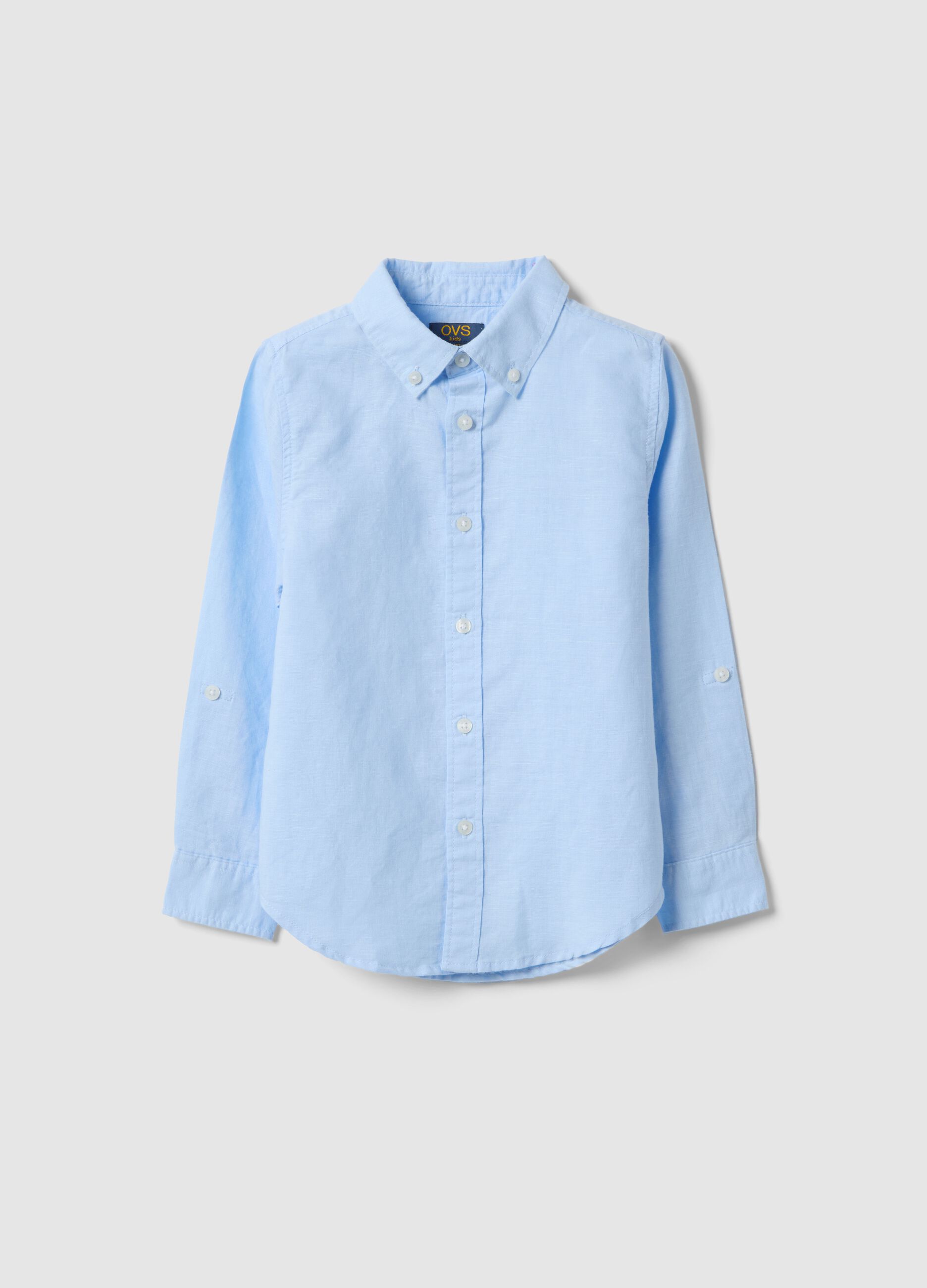 Boys' regular fit light blue linen and cotton blend shirt