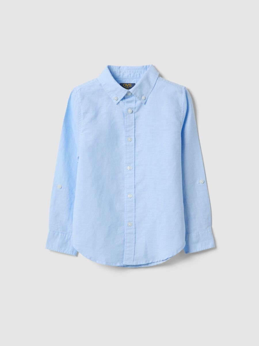 Boys' regular fit light blue linen and cotton blend shirt_0