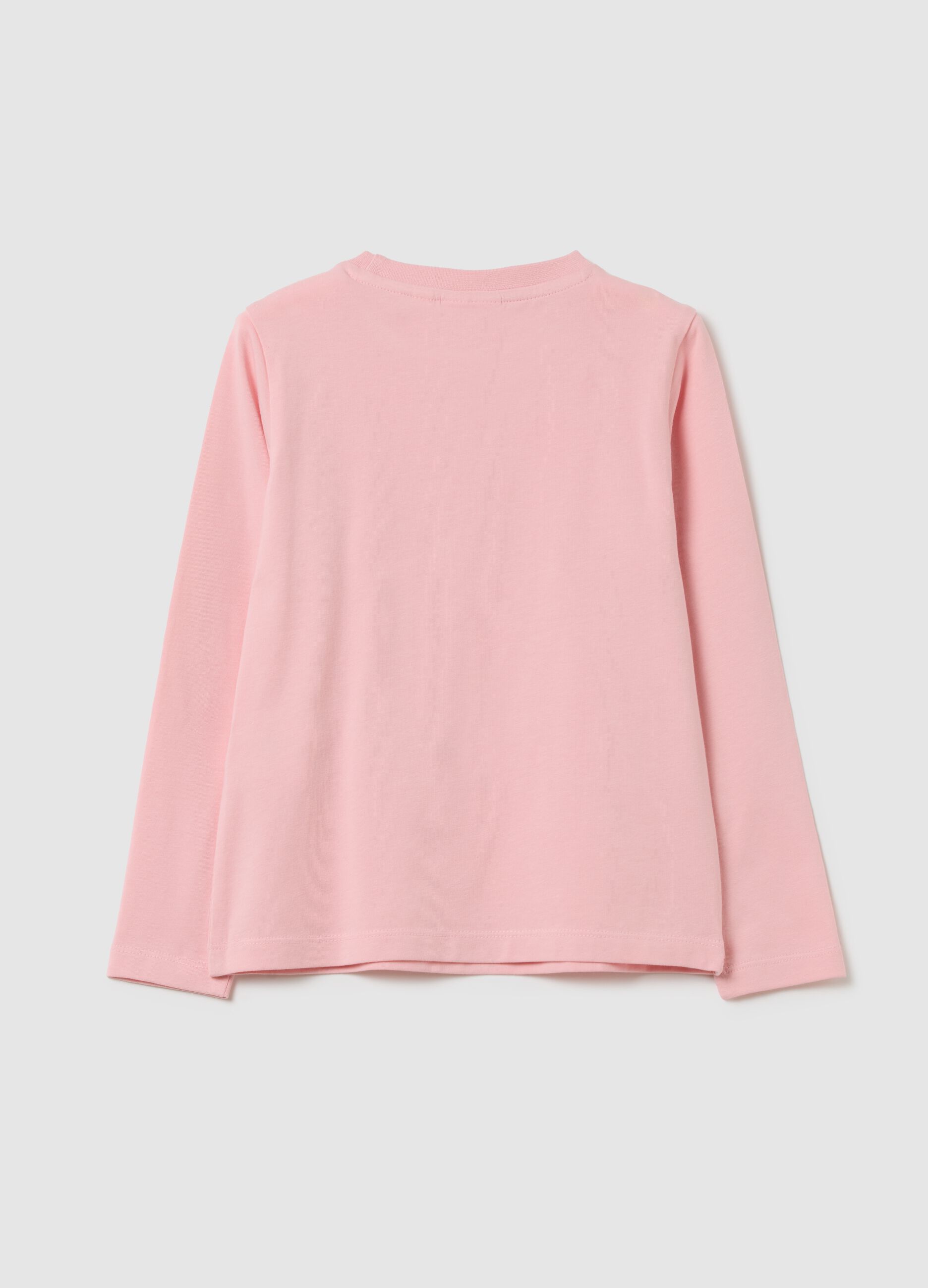 Girls' pink stretch cotton T-shirt with Super Mario print