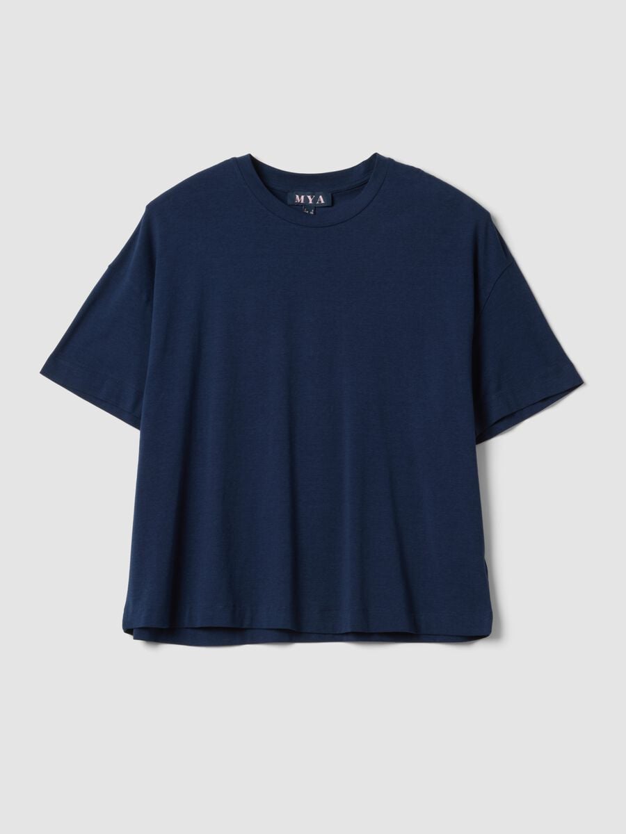 T-shirt blu a maniche corte in cotone e modal elasticizzato_4