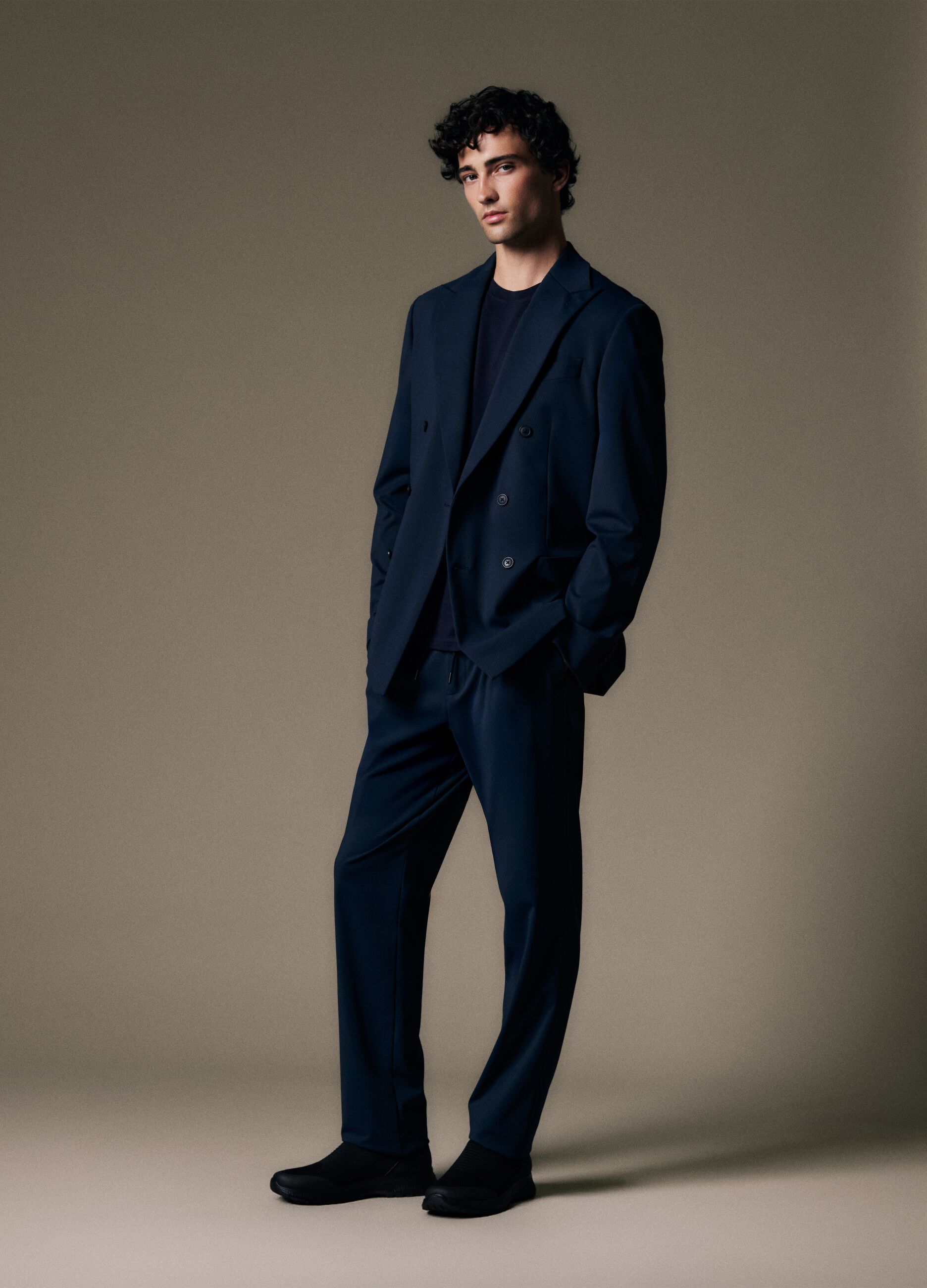 Blue Stretch Fabric Trousers Regular Fit