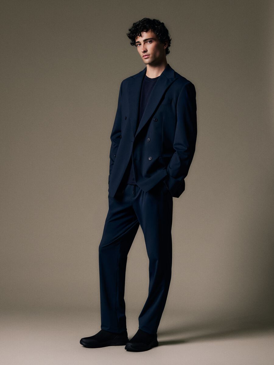 Blue Stretch Fabric Trousers Regular Fit_0