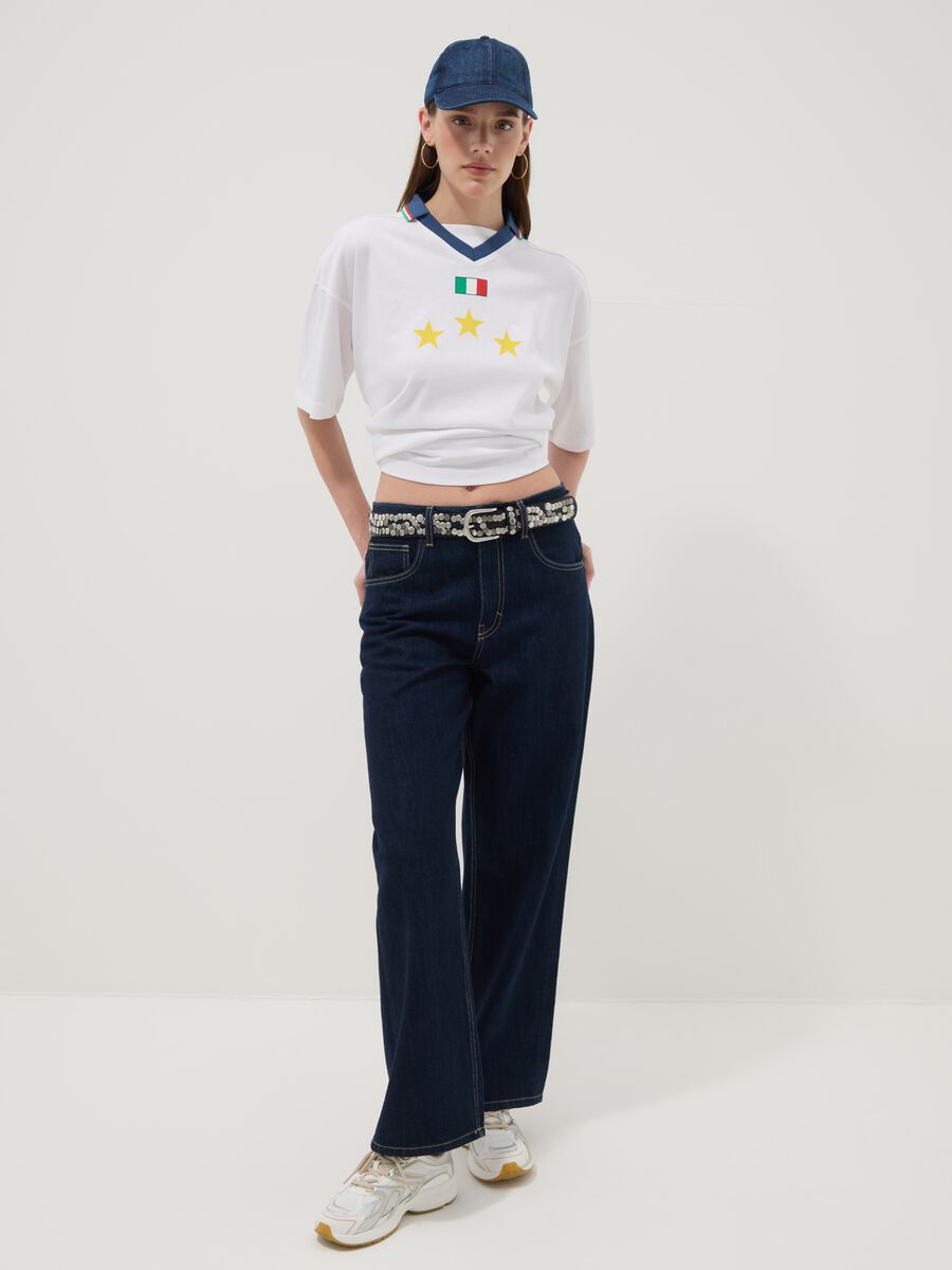 White pure cotton regular fit t-shirt with Italy details_2