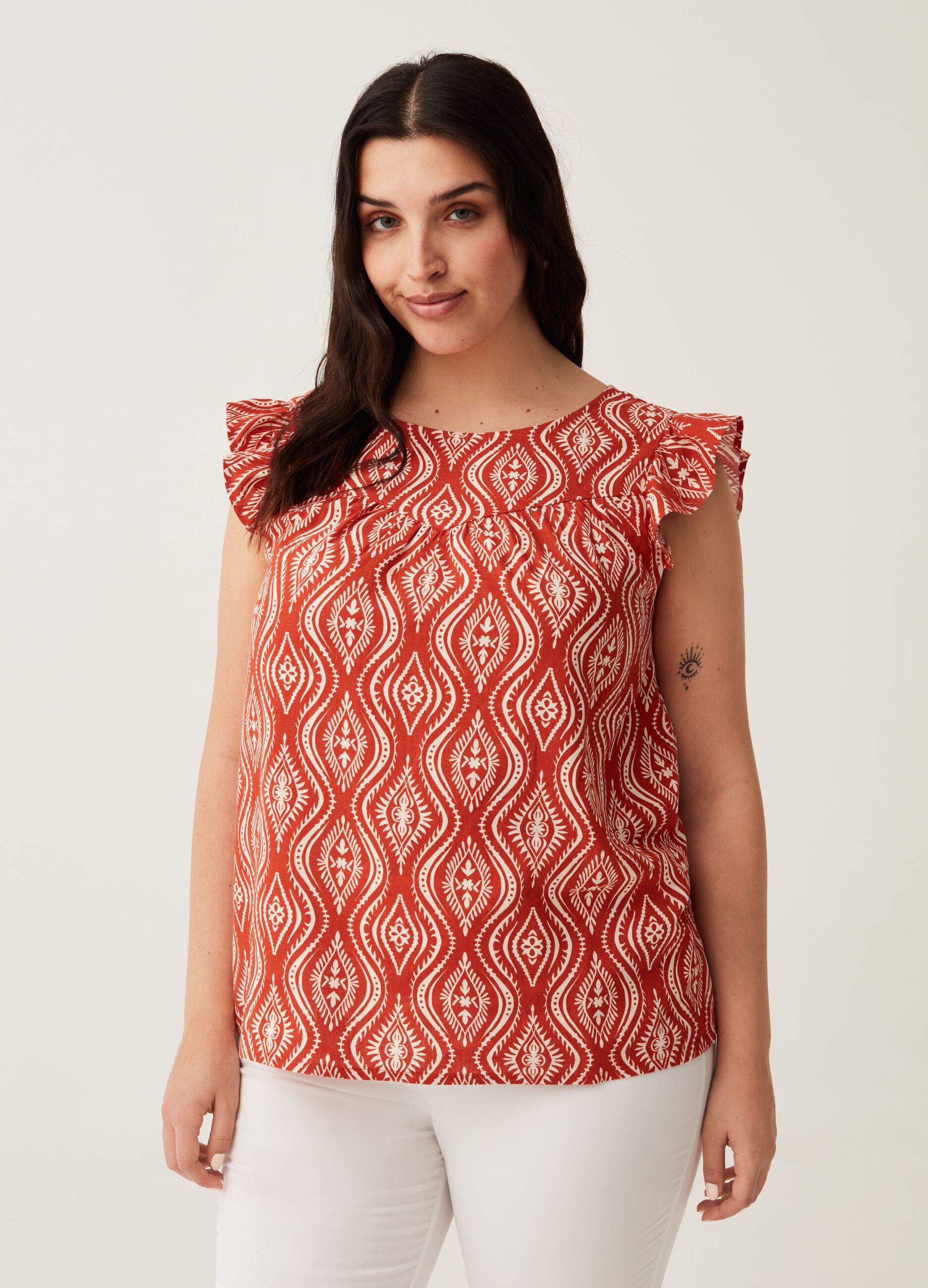 Blusa con stampa e rouches Curvy MYA_0