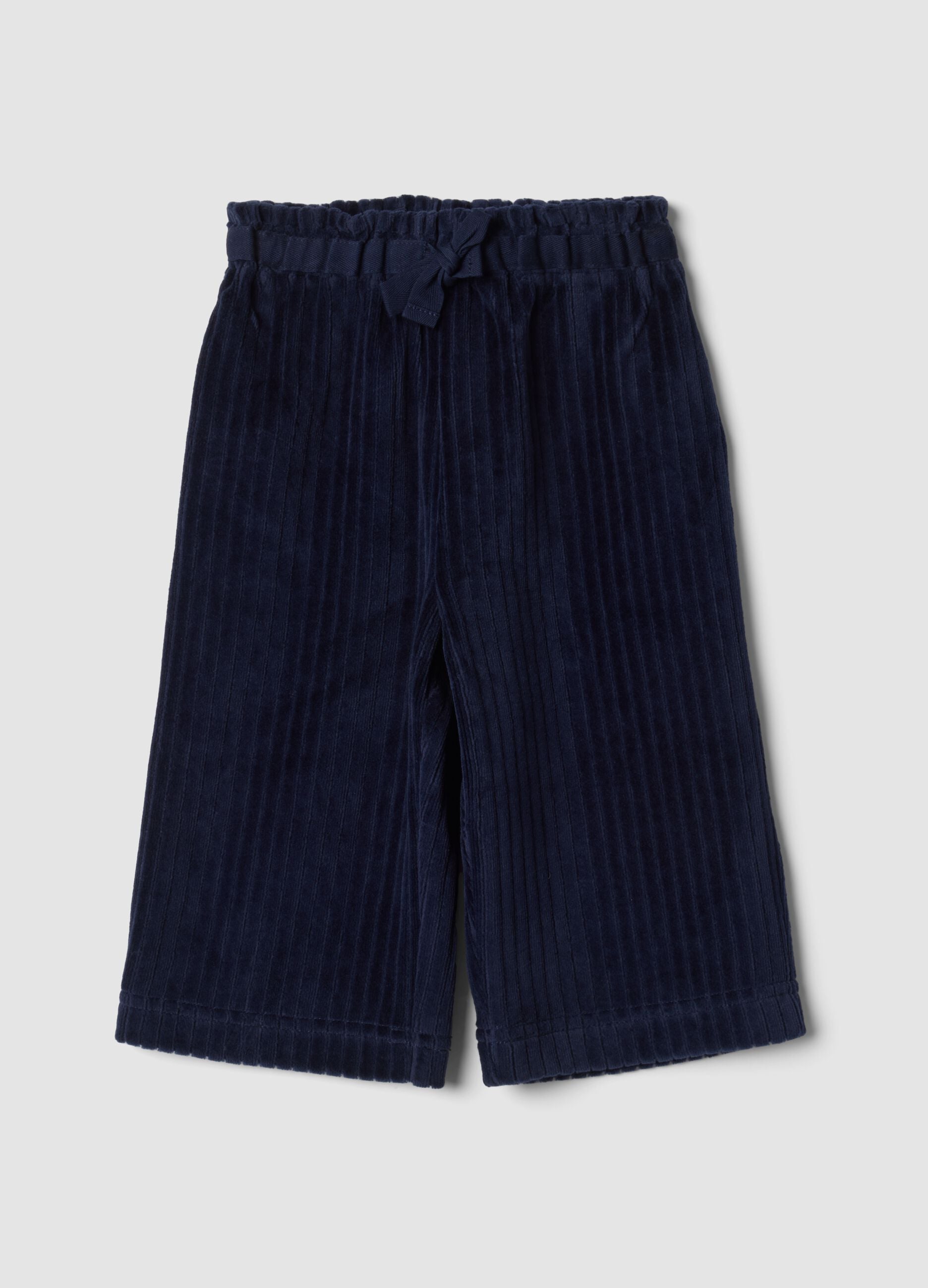 Blue ribbed cotton-blend trousers