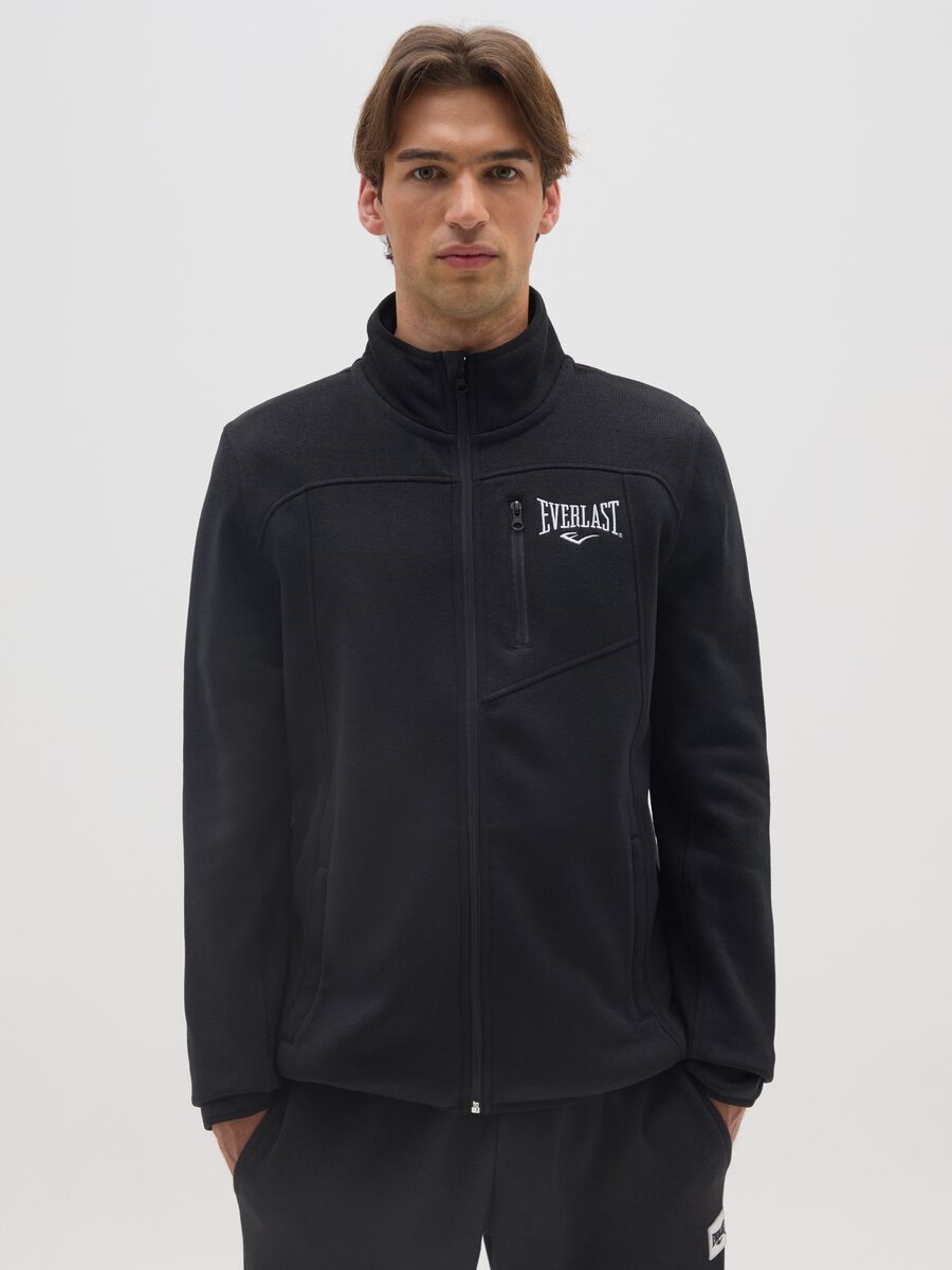 Black zip-up sweatshirt with high collar regular fit_0