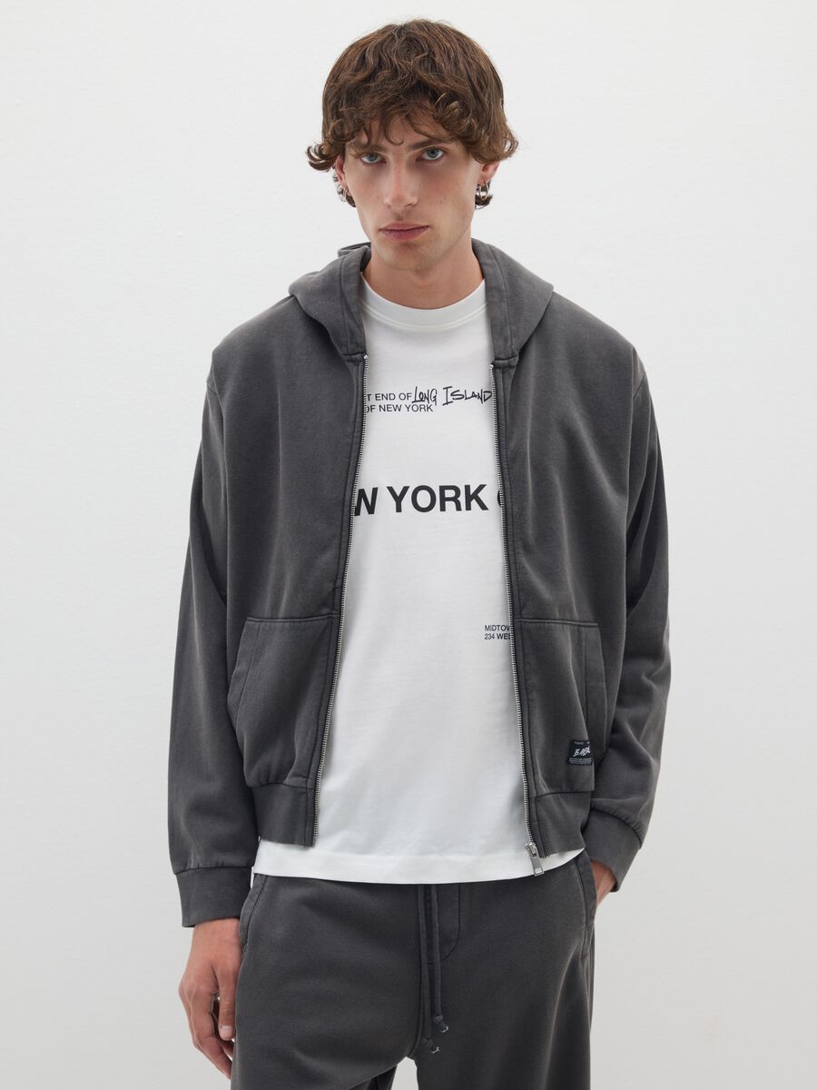 Black cotton blend hoodie with zip_1