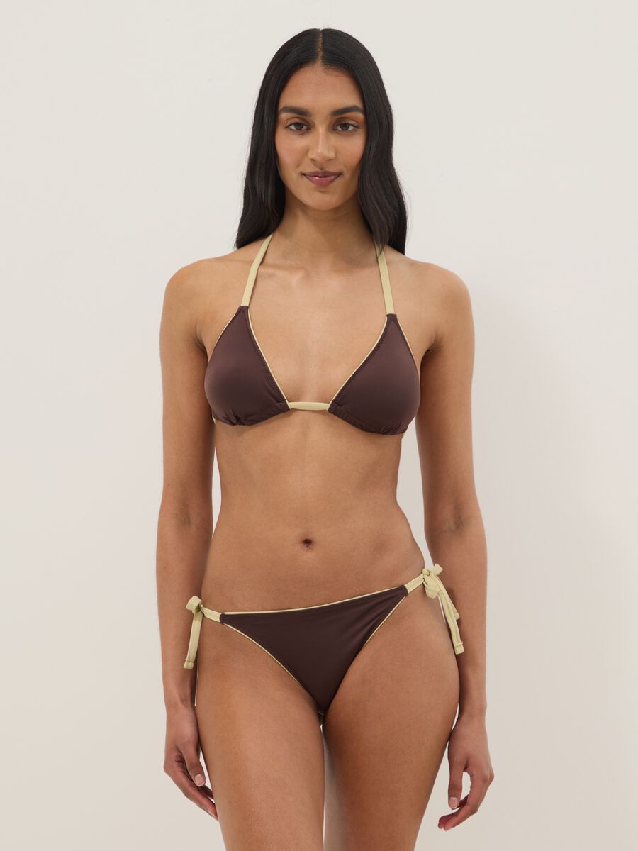 Brown triangle bikini top in stretch fabric_1