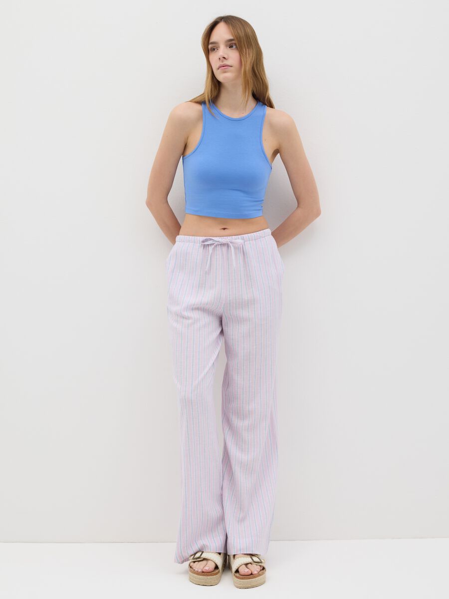 Women’s light blue fitted short top in stretch cotton_1