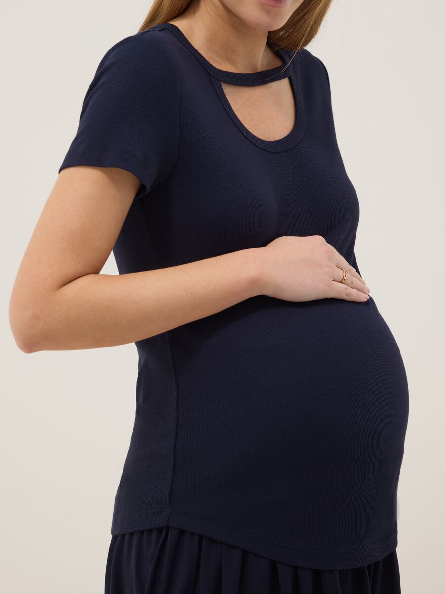 T-shirt blu premaman in cotone e modal elasticizzato_3