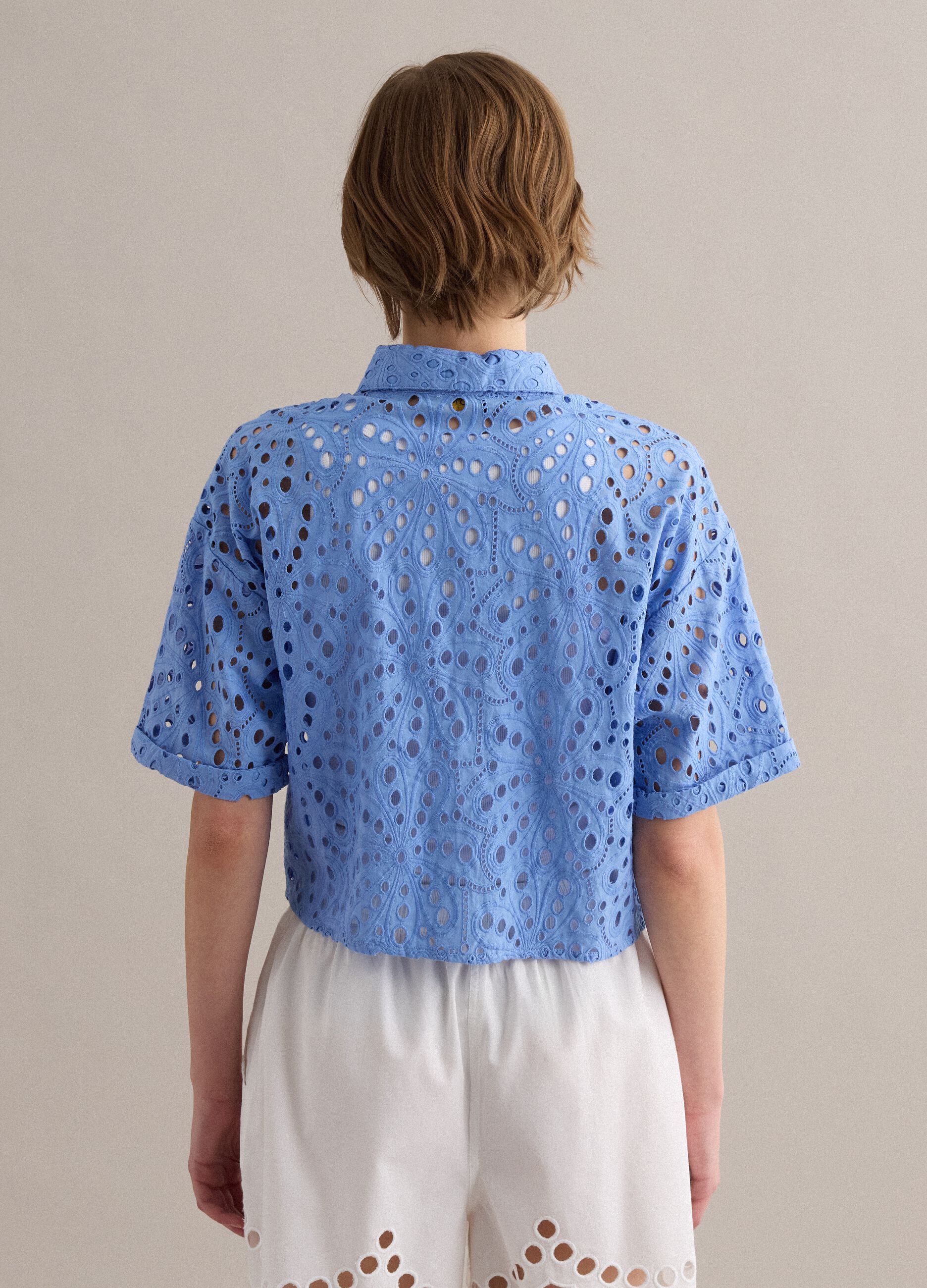 Light blue pure cotton broderie anglaise shirt