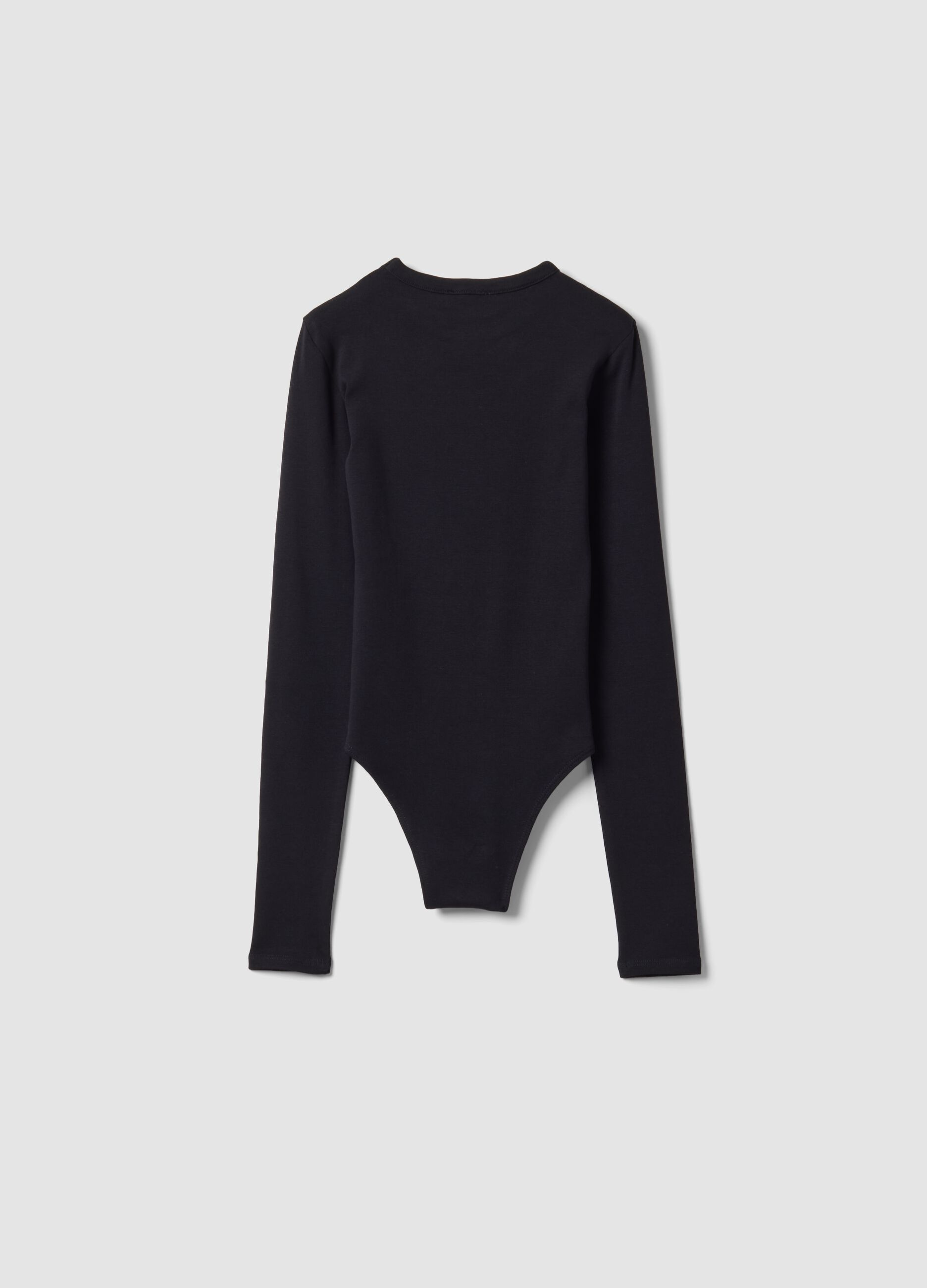Black fitted stretch-cotton bodysuit with crew neck