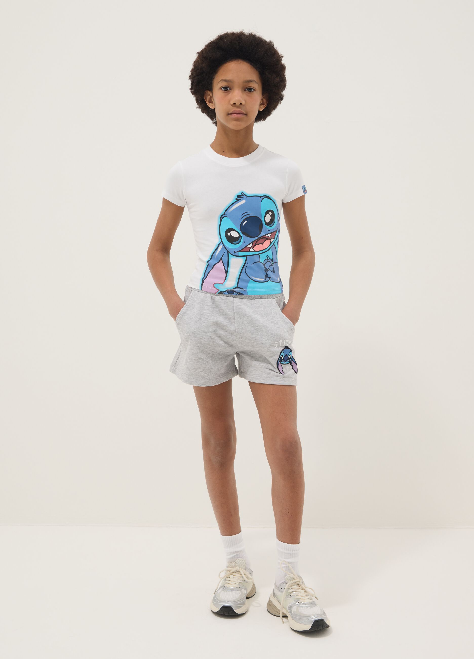 Multicoloured stretch cotton fitted set for girls with Stitch
