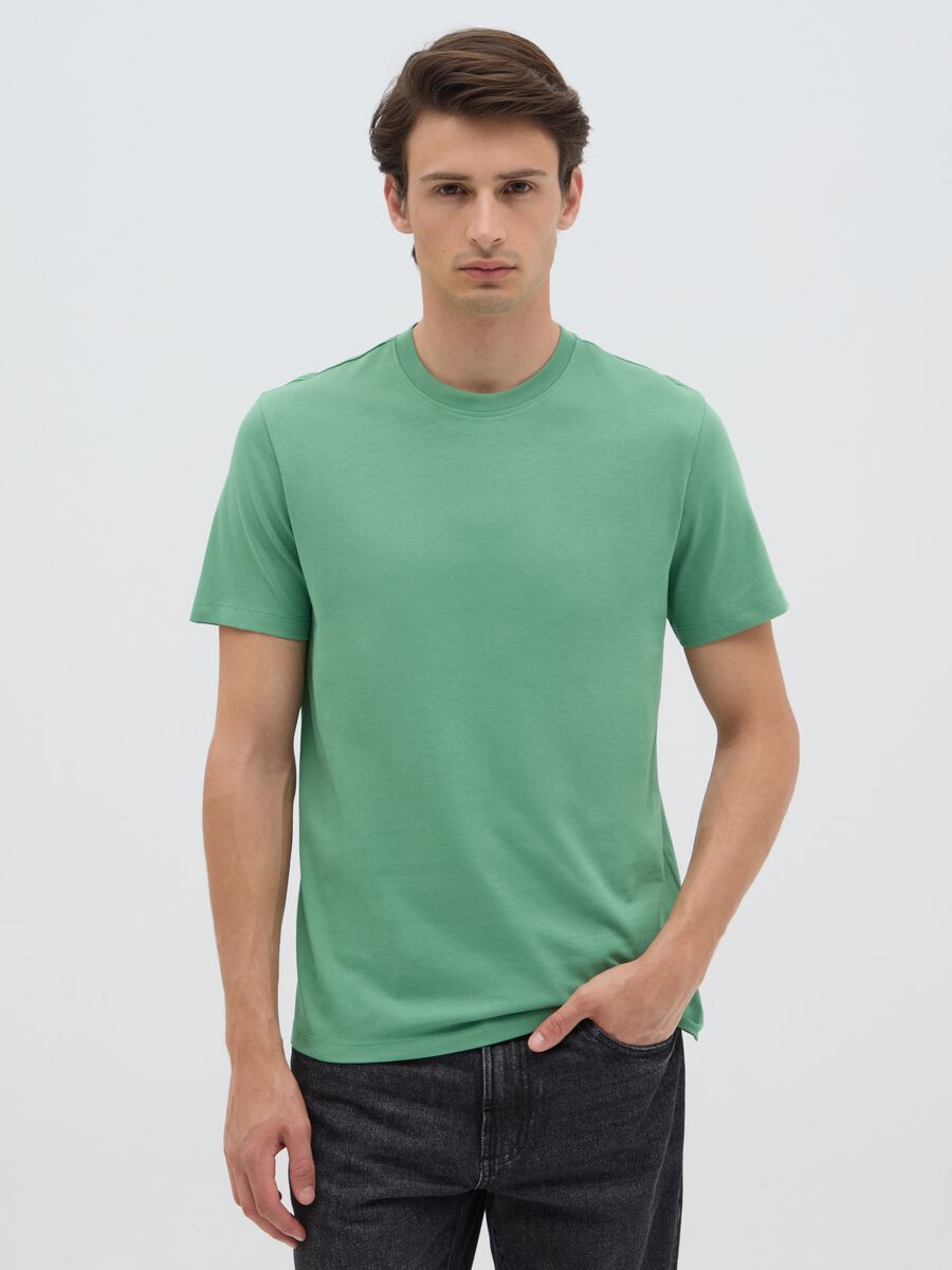 Men's Green Pure Cotton T-shirt Regular Fit_0