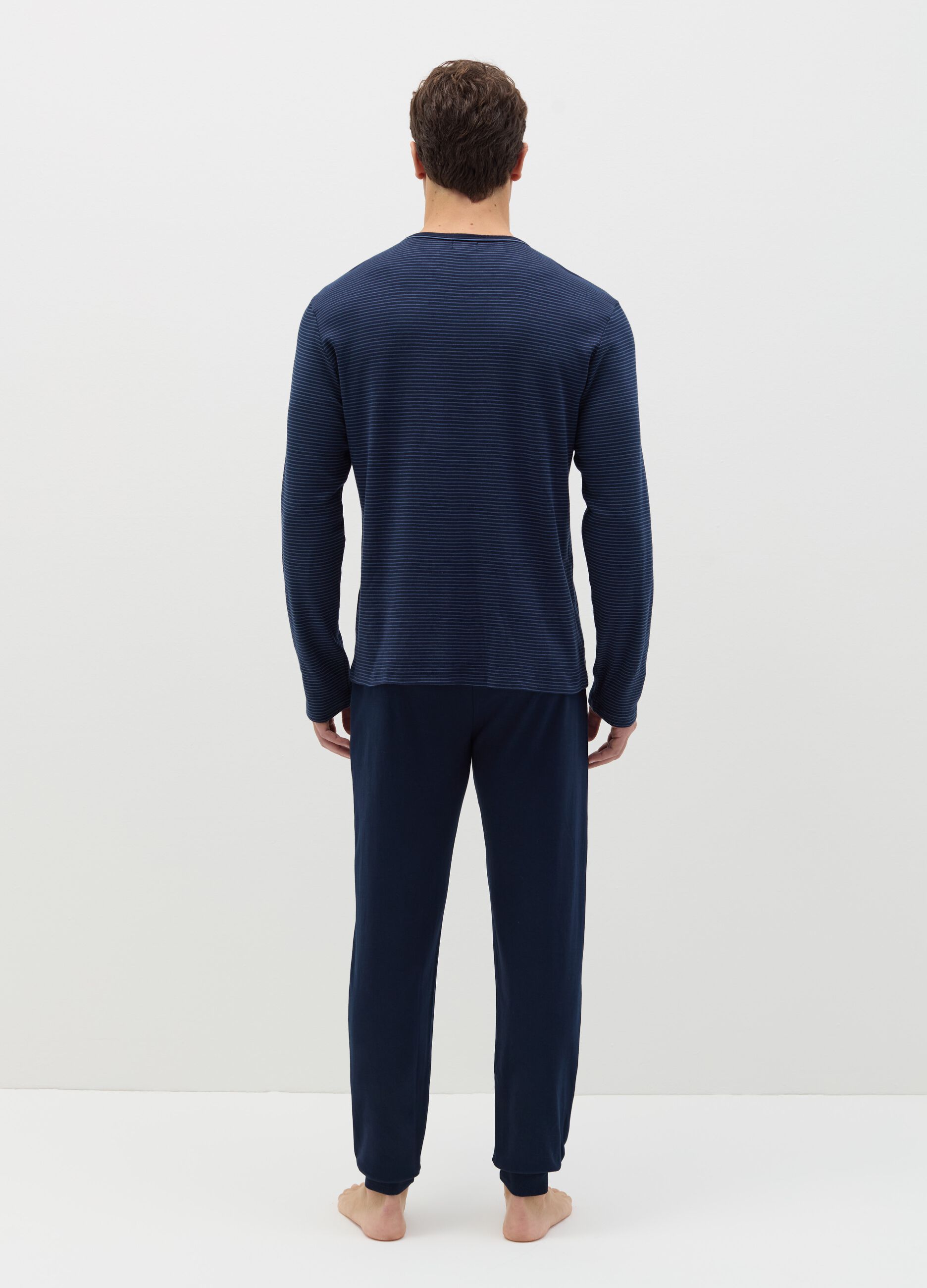 Cotton pyjamas with thin striped top