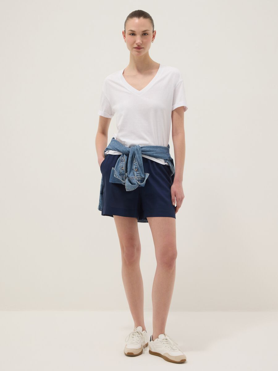 White pure cotton V-neck relaxed-fit T-shirt_2