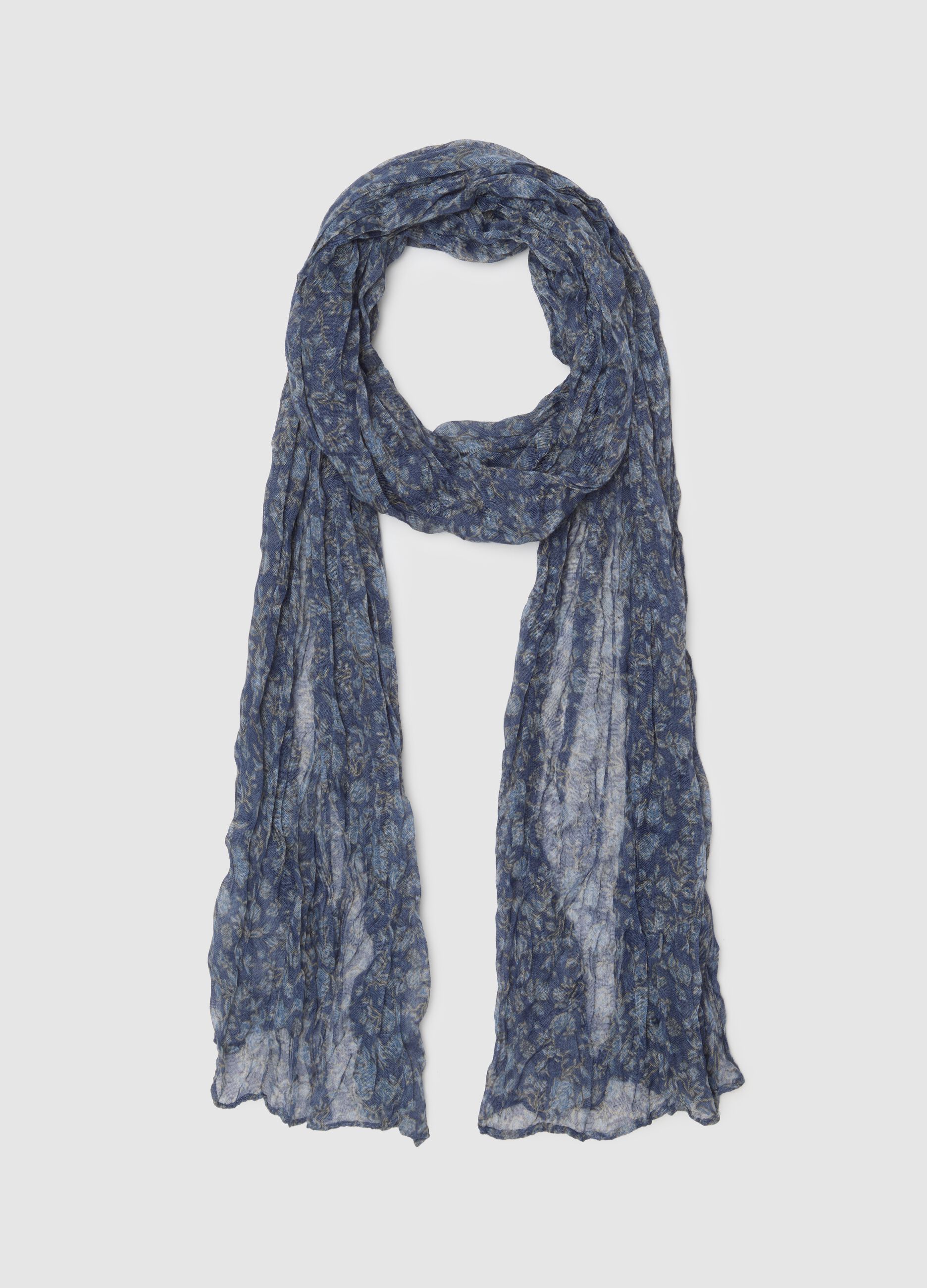 Blue Scarf with Floral Pattern