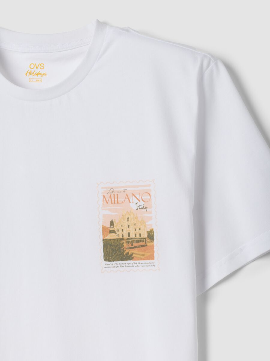 White pure cotton T-shirt with graphic print, regular fit_5