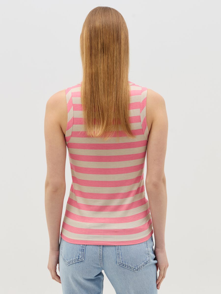 Pink and beige striped tank top in stretch viscose_3