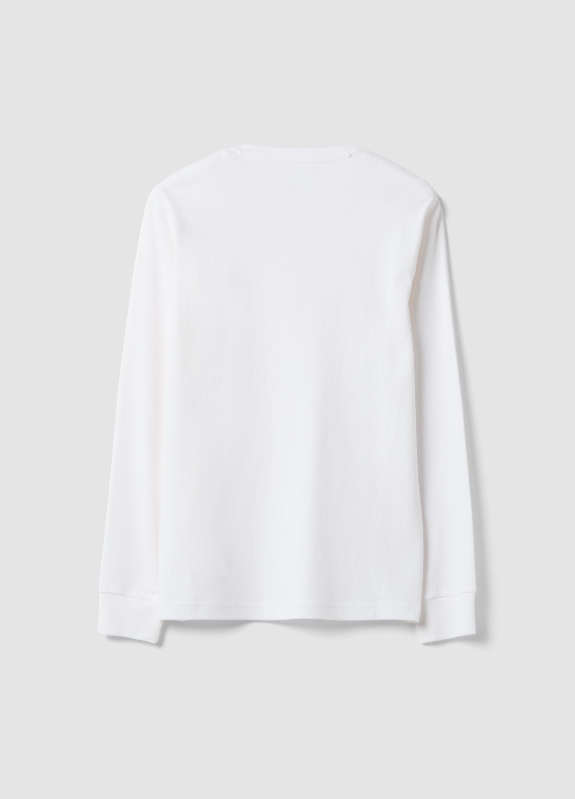 White pure cotton V-neck T-shirt, regular fit
