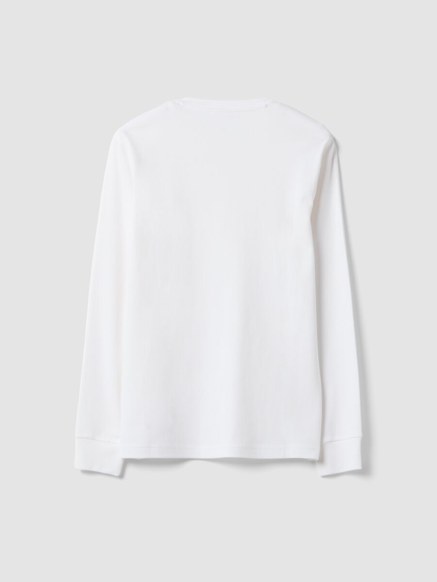 T-shirt bianca in puro cotone con scollo a V regular fit_2