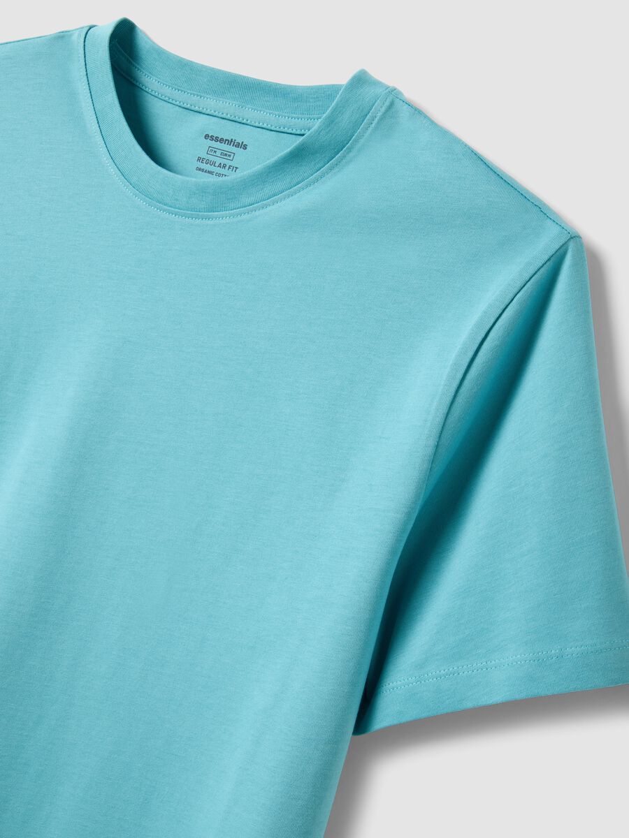 Short-sleeved pure cotton blue regular fit T-shirt_5