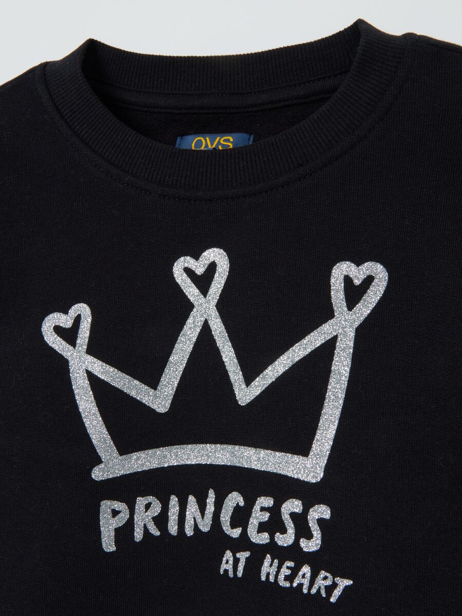 Girls' black sweatshirt in pure cotton with crown print regular fit_2