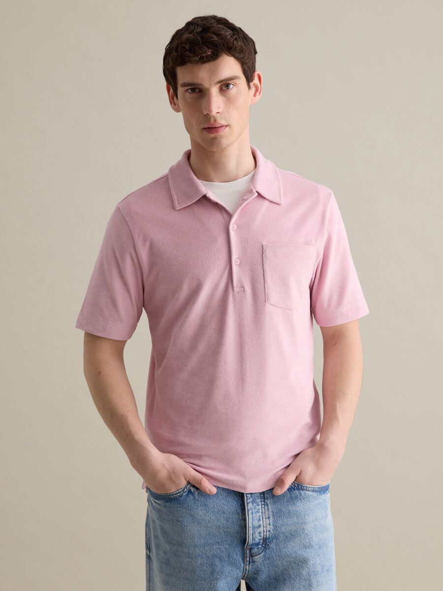 Short Sleeve Polo in Pink Cotton Blend_0