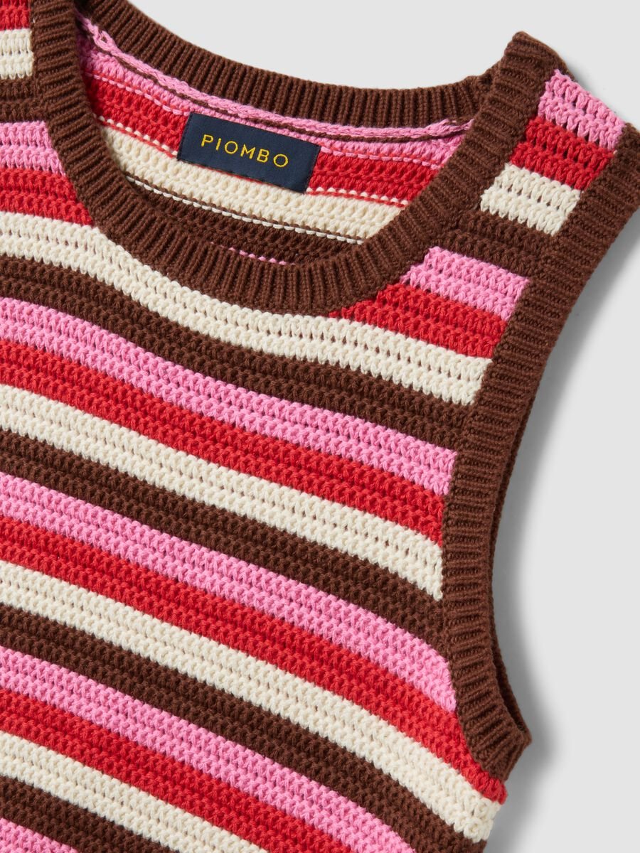 Fitted pure cotton knitted gilet with multicolour stripes_1