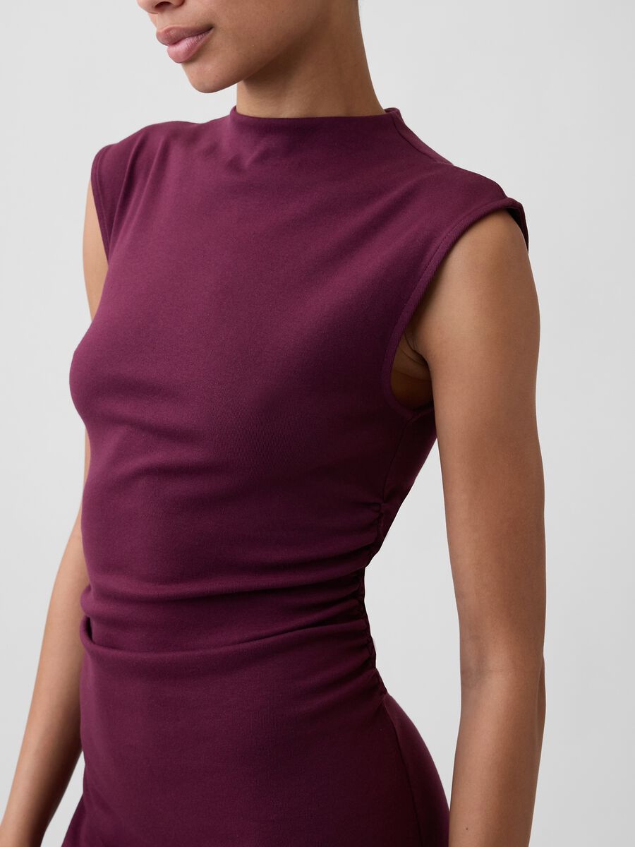 Red stretch-cotton midi dress with side slit_1