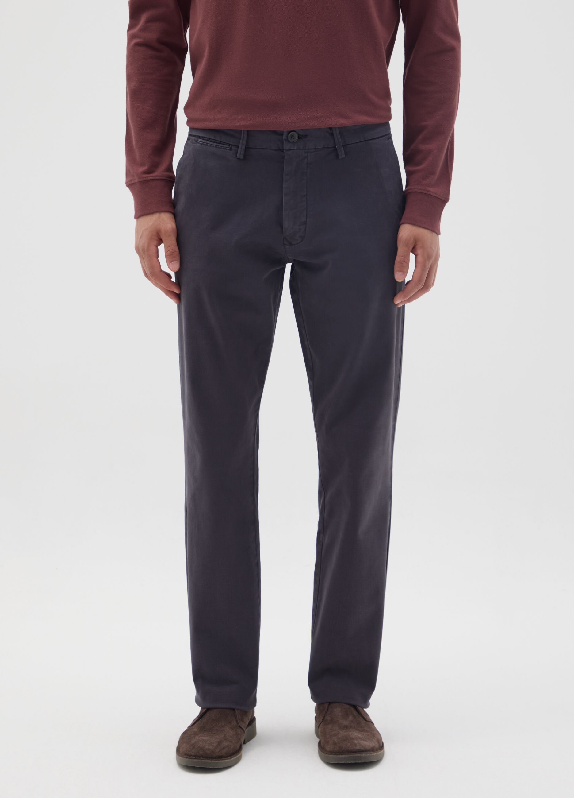 Blue Stretch Cotton Regular Fit Trousers