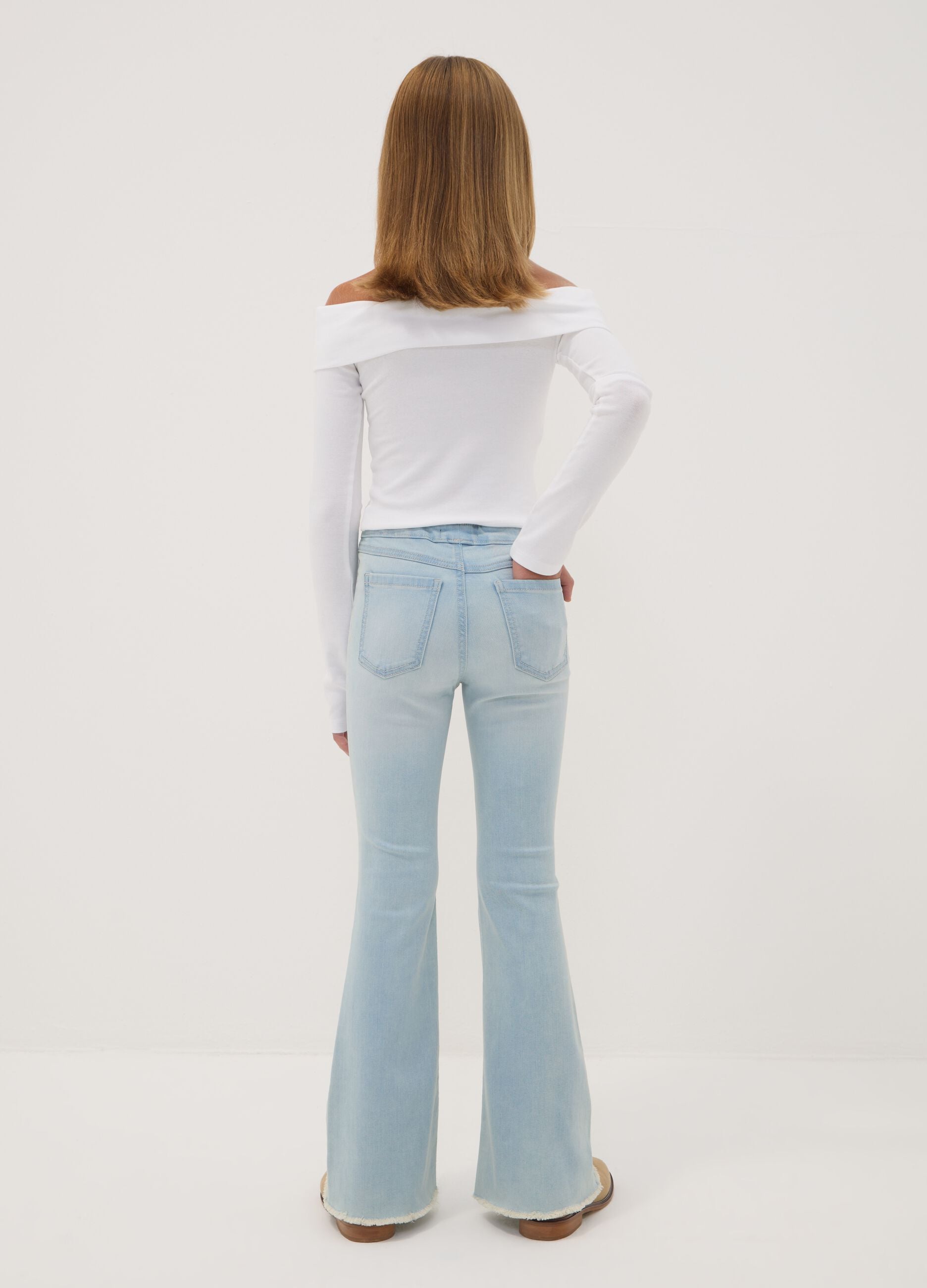 Blue flared jeggings in stretchy cotton and viscose for girls