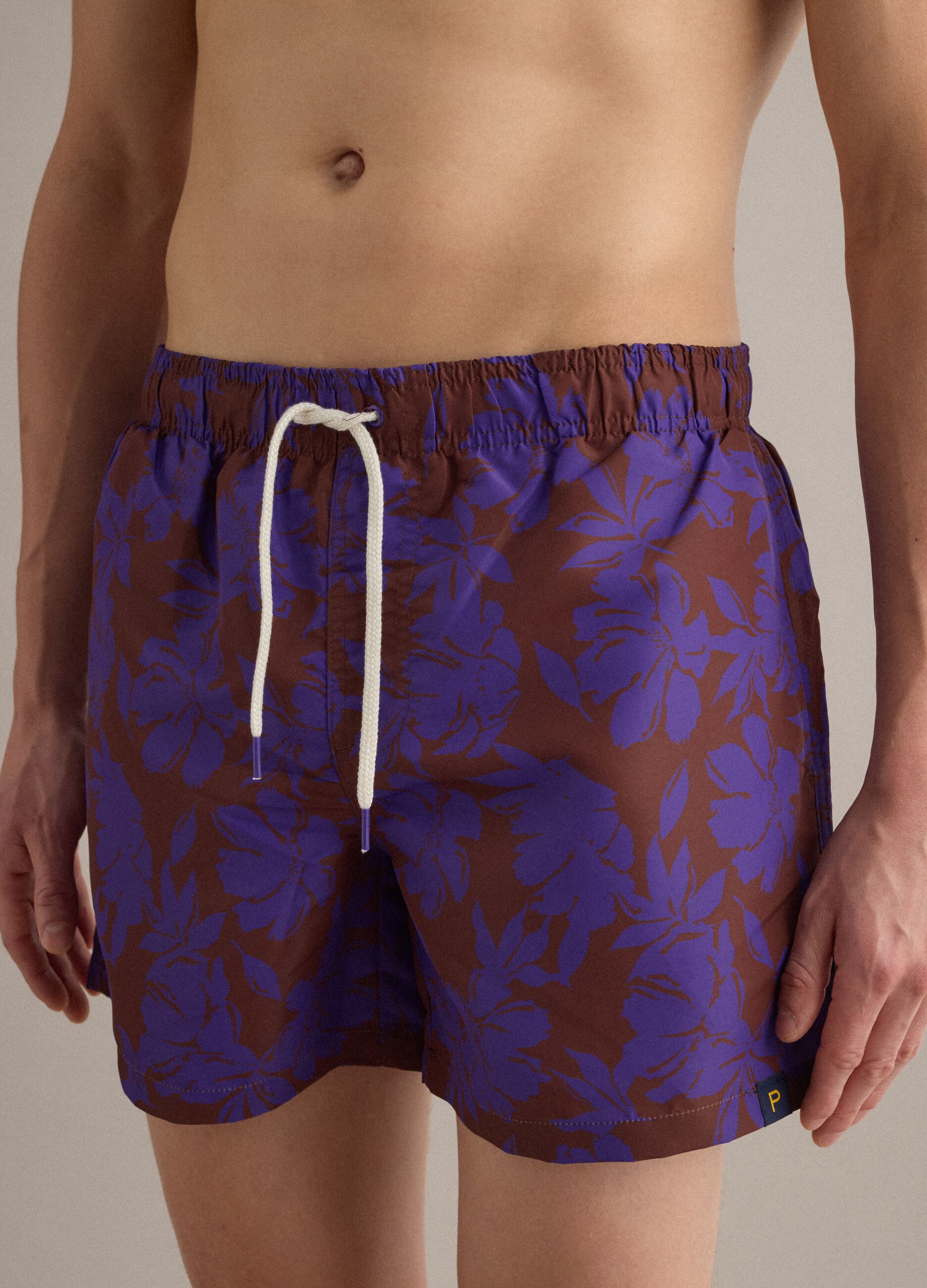 Purple floral-print swim shorts