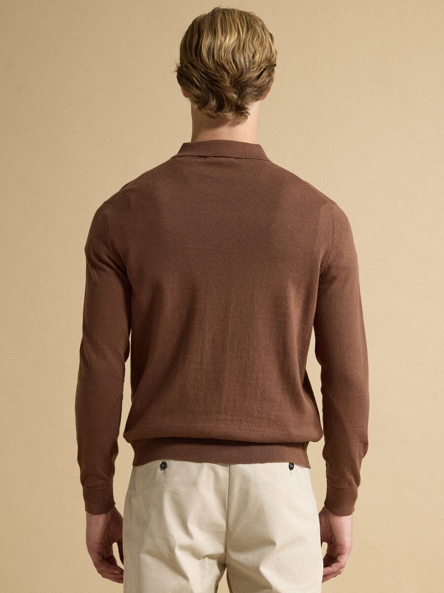 Polo marrone in misto cotone e cashmere a maniche lunghe regular fit_3
