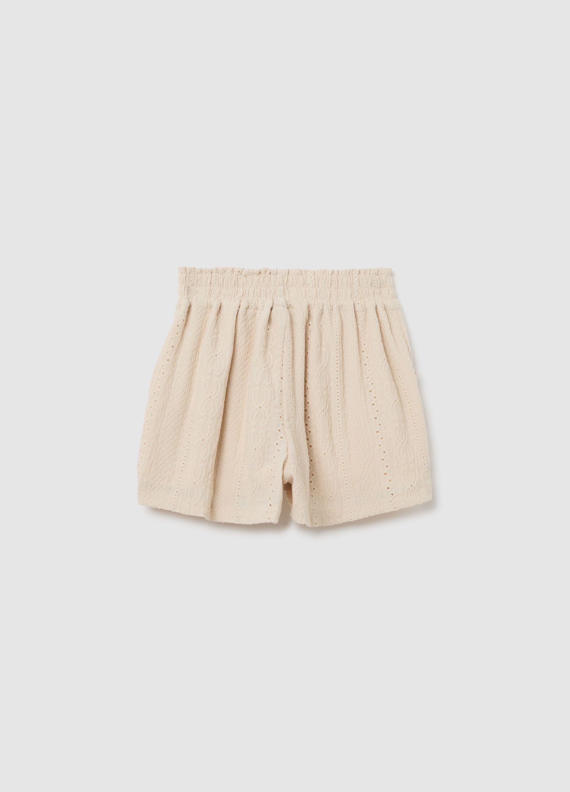 Girls' Beige Stretch Fabric Shorts