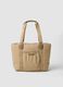 Borsa shopper beige con tasca esterna arricciata_0