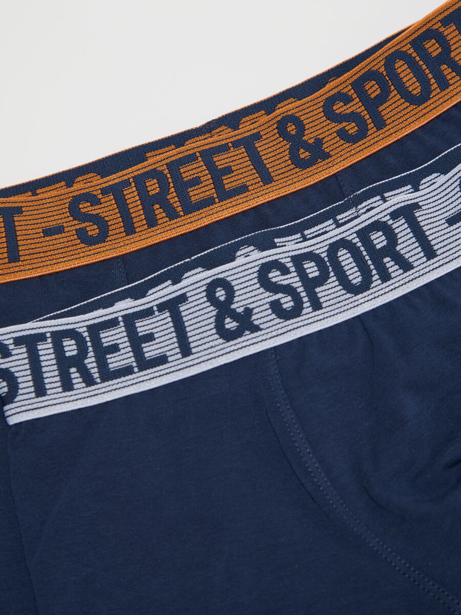 Three-pack blue boxer shorts in stretch cotton with lettering_3
