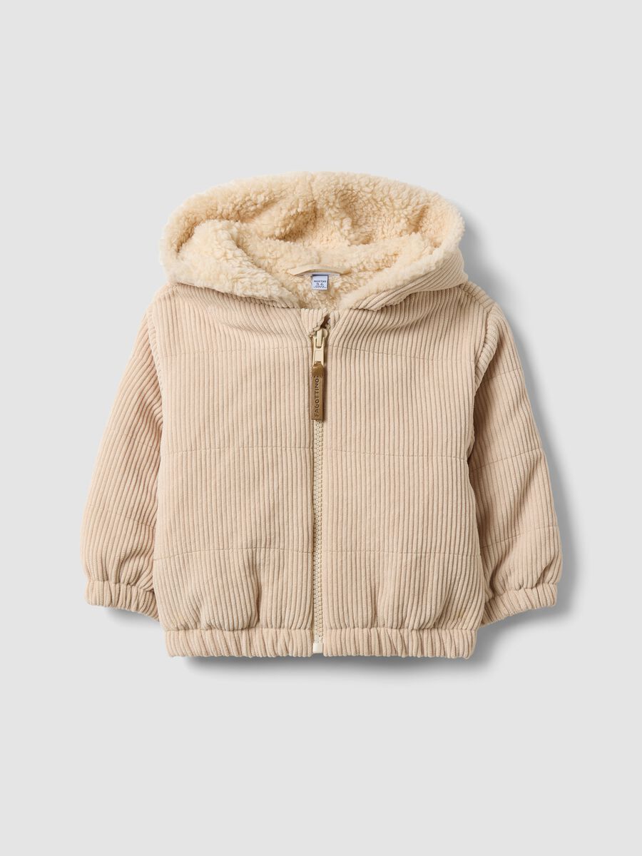 Beige padded hooded jacket with zip_0