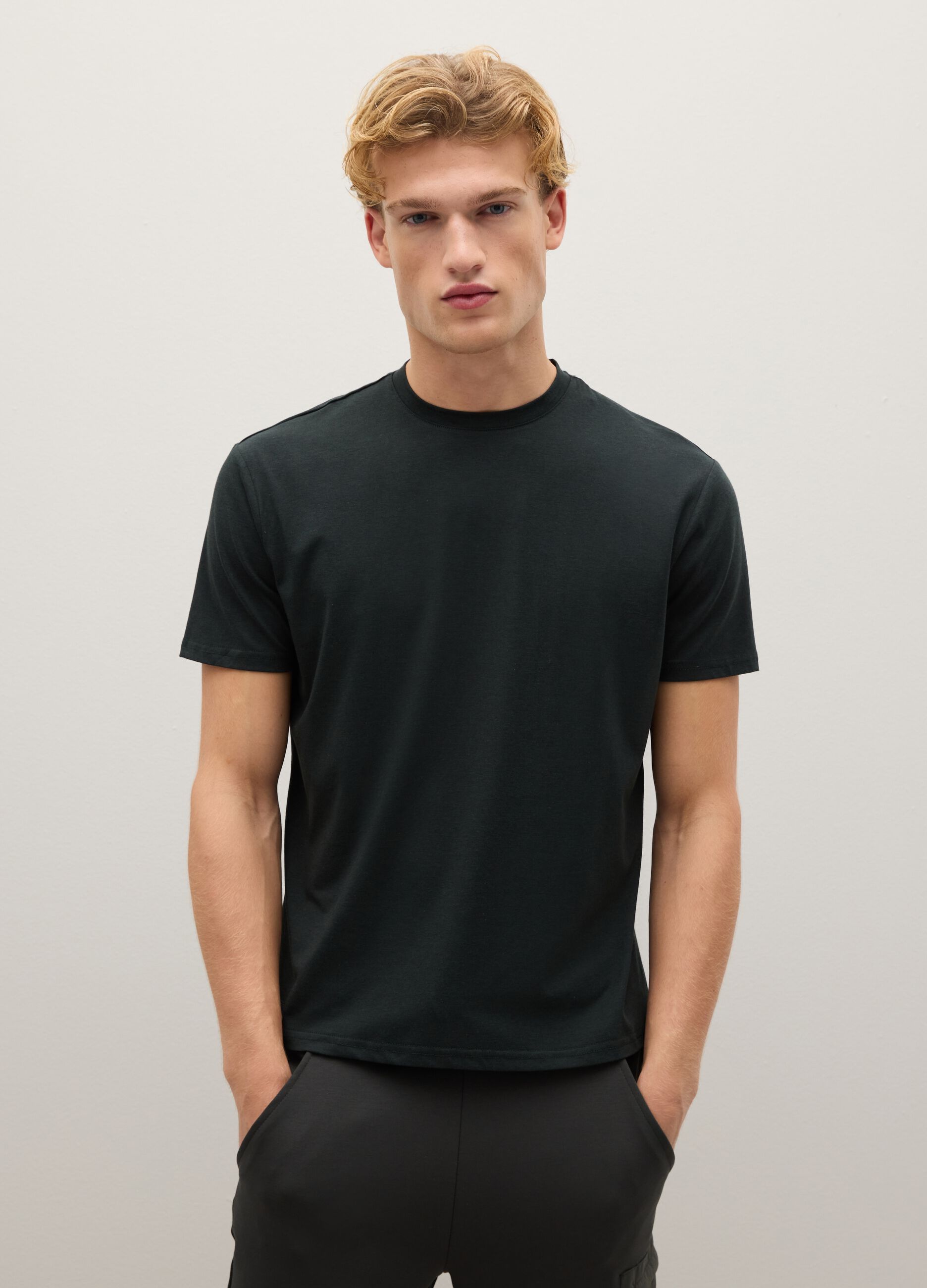 Black cotton blend t-shirt regular fit